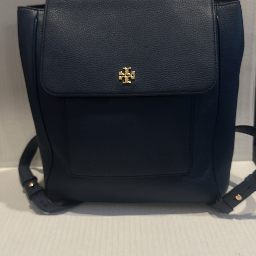Tory Burch *RARE* Carter Flap Pebbled Navy Blue Leather Backpack